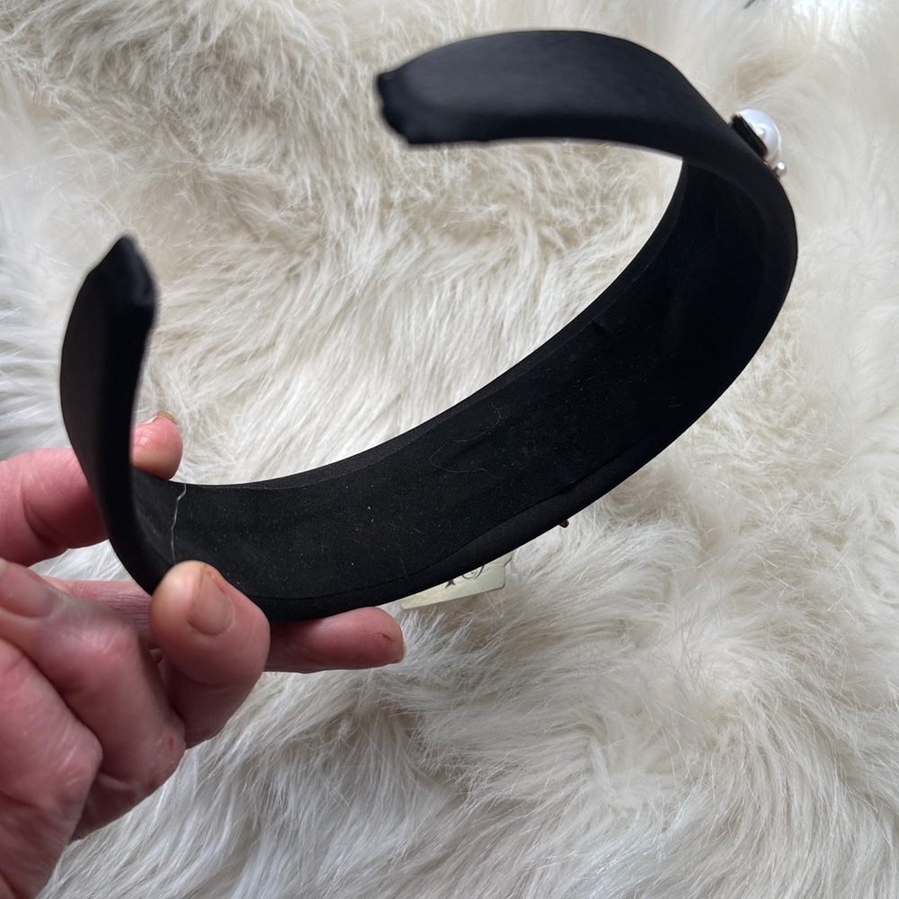 Bee pearl Headband black baroque inspired faux pearls gold tone Victorian *flaw - Picture 14 of 17